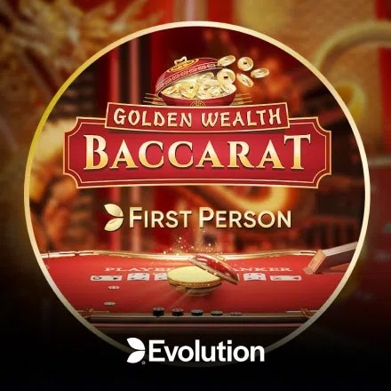 First Person Golden Wealth Baccarat logo – Table Games by Evolution at Spinko24