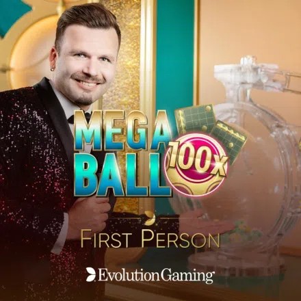 First Person Mega Ball slot visual from Evolution available on spinko24-casino.com